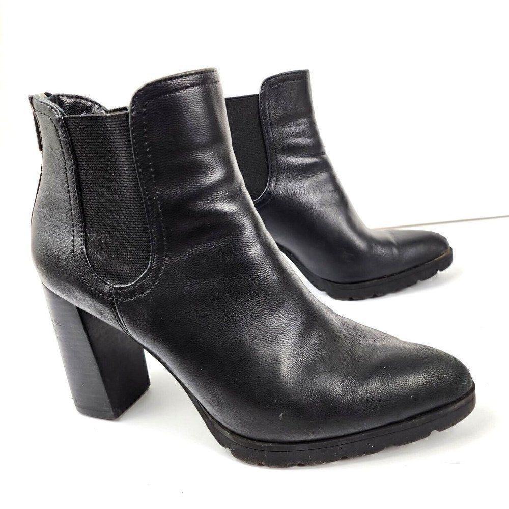 Adrienne Vittadini Nerina Heel Ankle Boots Womens 8 Black Leather MSRP $159